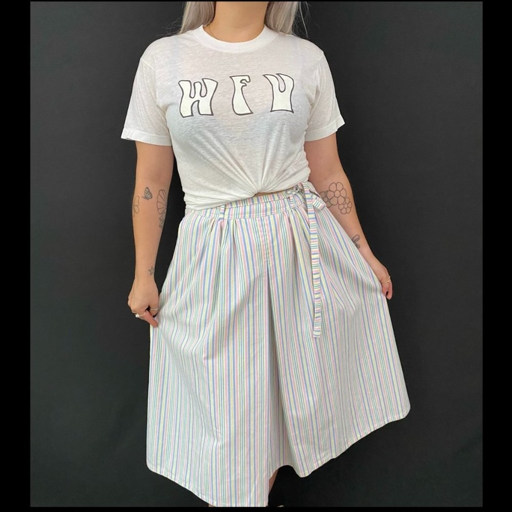 70s/80s Dorothy Z Pastel Striped Wrap Skirt